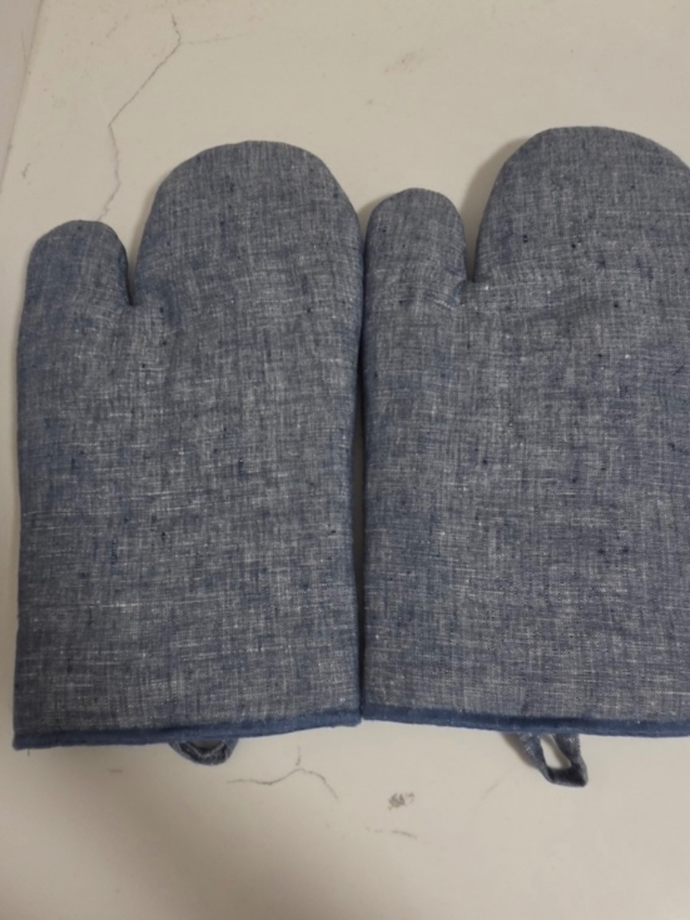 Crate & Barrel Blue Set of Oven Mitts & Potholder - Picture 2 of 5